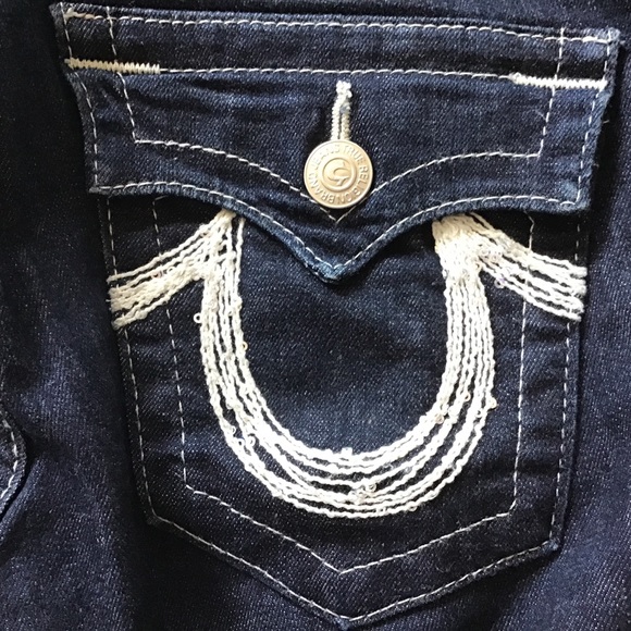 TRUE RELIGION DARK WASH SEQUIN POCKET BOOT CUT JE… - Picture 8 of 16